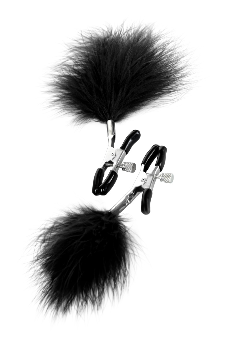 Зажимы для сосков TOYFA Theatre, металл с пухом, черные в магазине ESEXTOYS