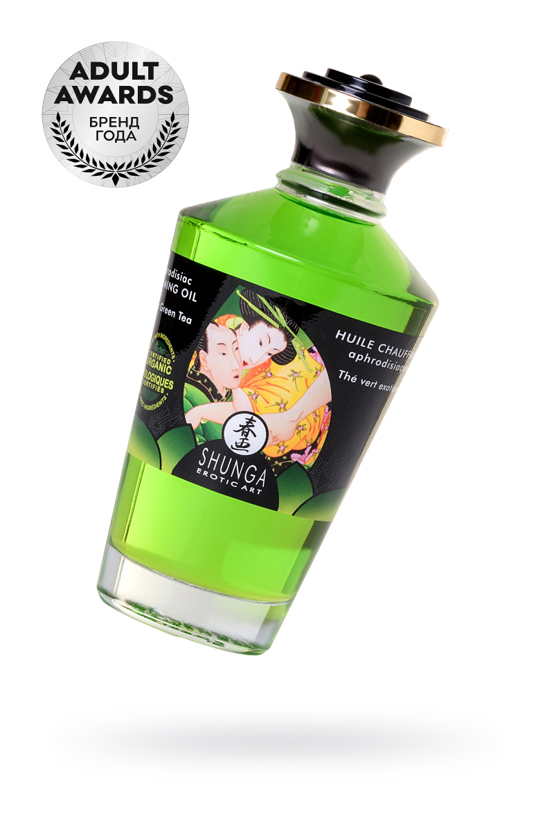 Масло для массажа Shunga Organic Exotic Green Tea, разогревающее, зелёный чай, 100 мл в магазине ESEXTOYS