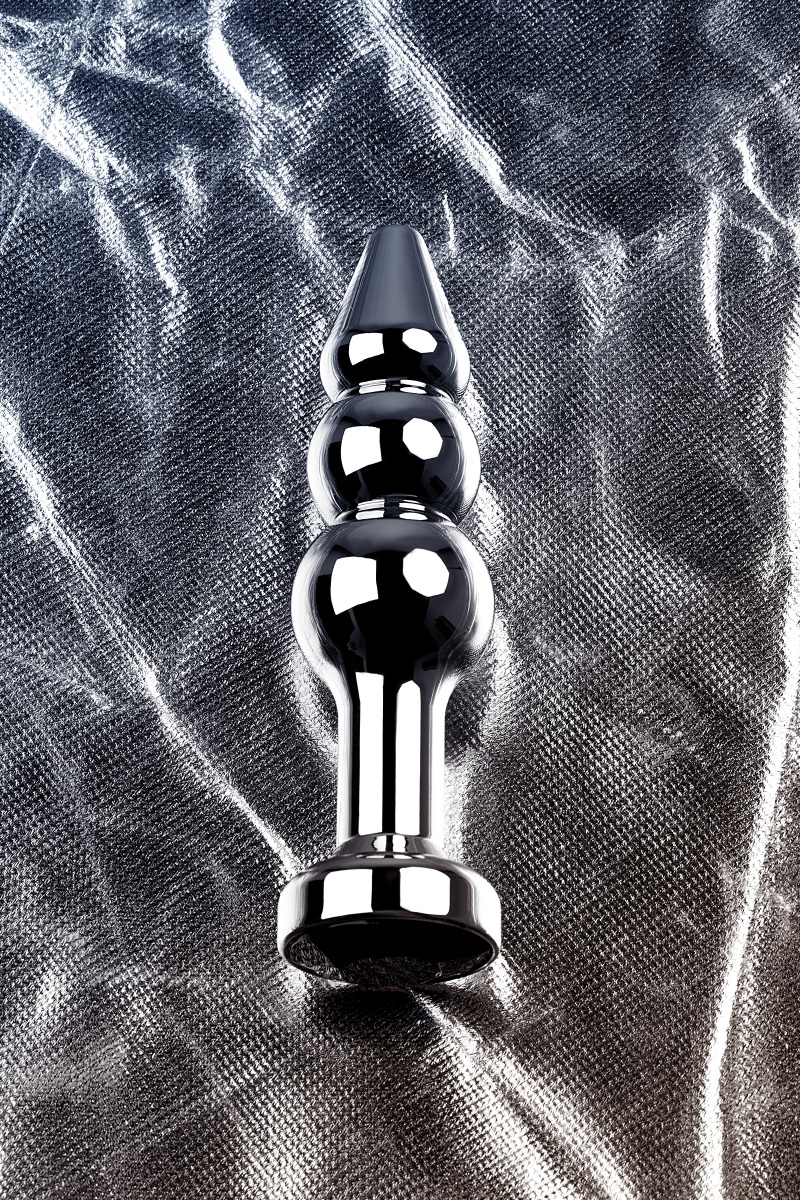 Анальная втулка Metal by TOYFA, металл, серебряная, с чёрным кристаллом, 11 см, Ø 3 см, 95 г в магазине ESEXTOYS