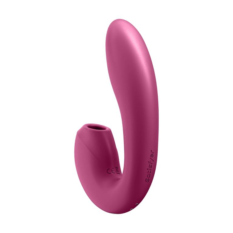 Вибратор с вакуумным стимулятором Satisfyer Sunray с фиксацией формы (ягодный) в магазине ESEXTOYS