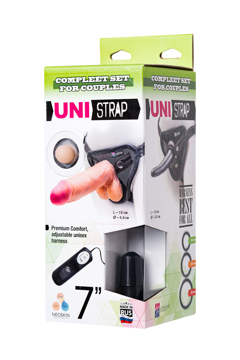 Страпон на креплении LoveToy UNI strap 7" Harness best of all с вибрацией, телесный в магазине ESEXTOYS