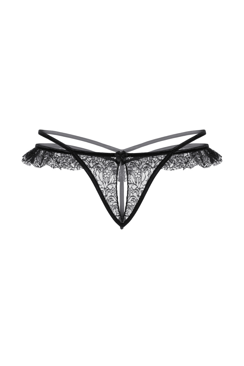 Стринги открытые с оборками SoftLine Collection, черный, M/L в магазине ESEXTOYS