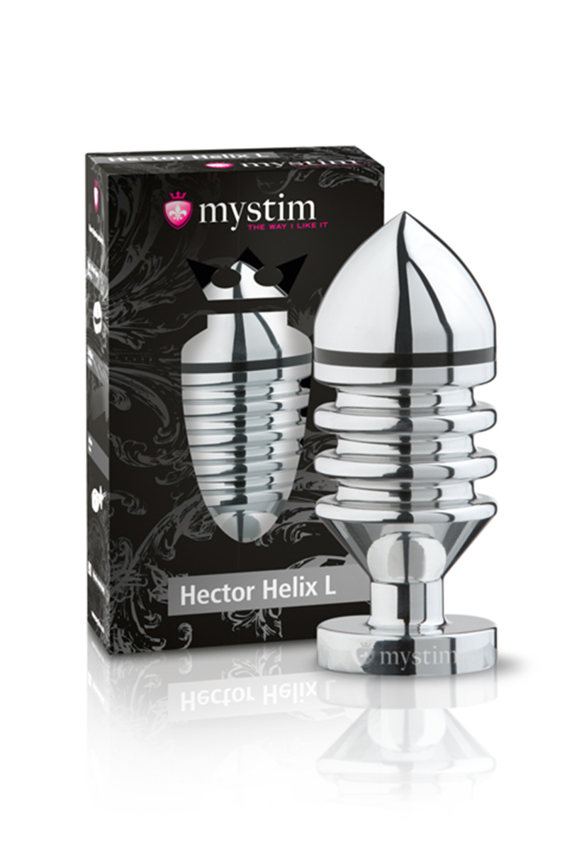 Анальная пробка Mystim Hector Helix L, электростимуляция, хирургическая сталь, серебряная, 11,5 см, в магазине ESEXTOYS