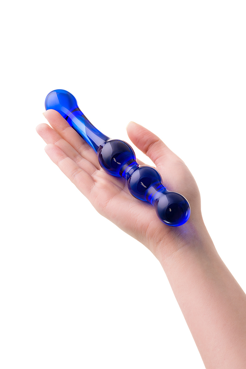 Двусторонний фаллоимитатор Sexus Glass, стекло, синий, 20,5 см в магазине ESEXTOYS