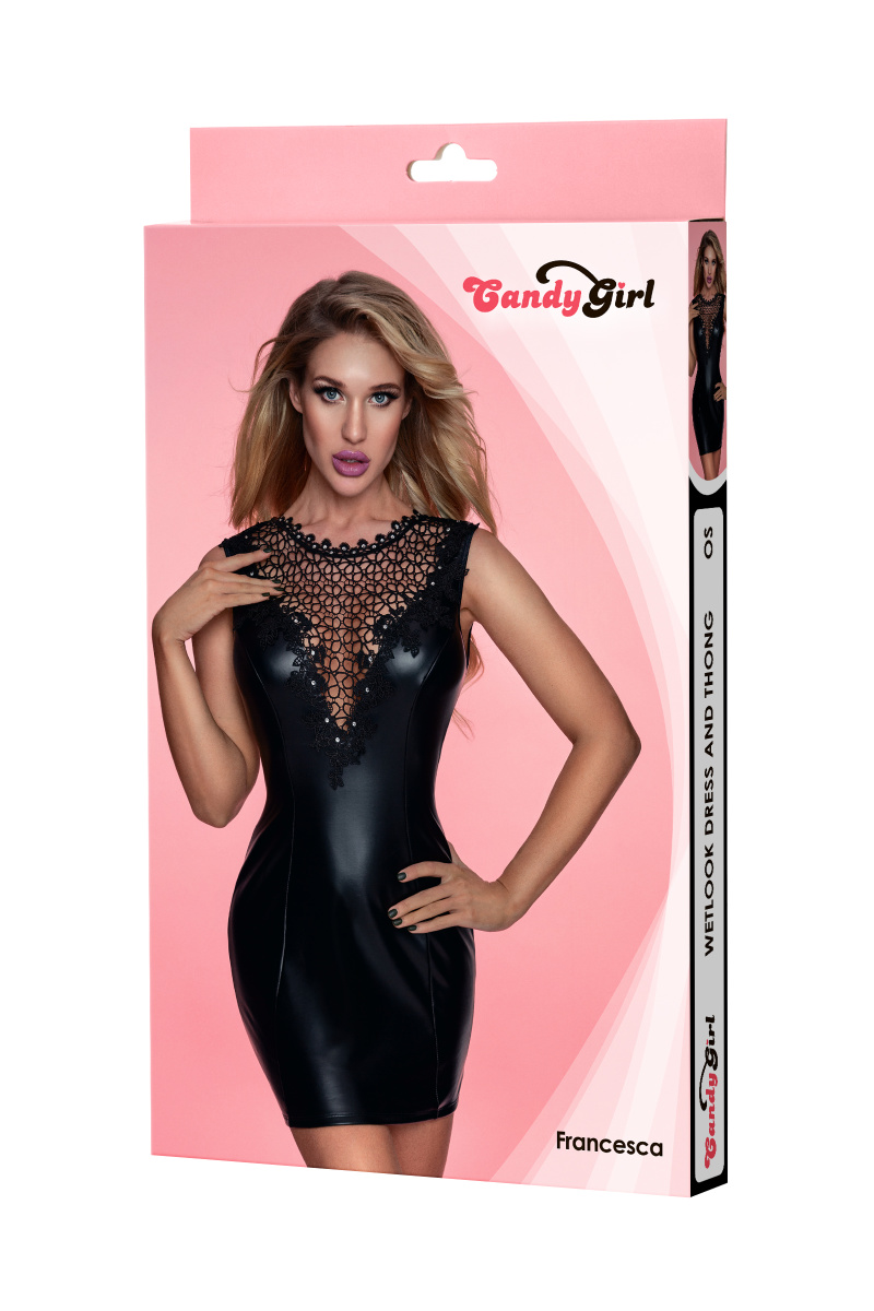 Платье wetlook и стринги Candy Girl Francesca черные, OS в магазине ESEXTOYS