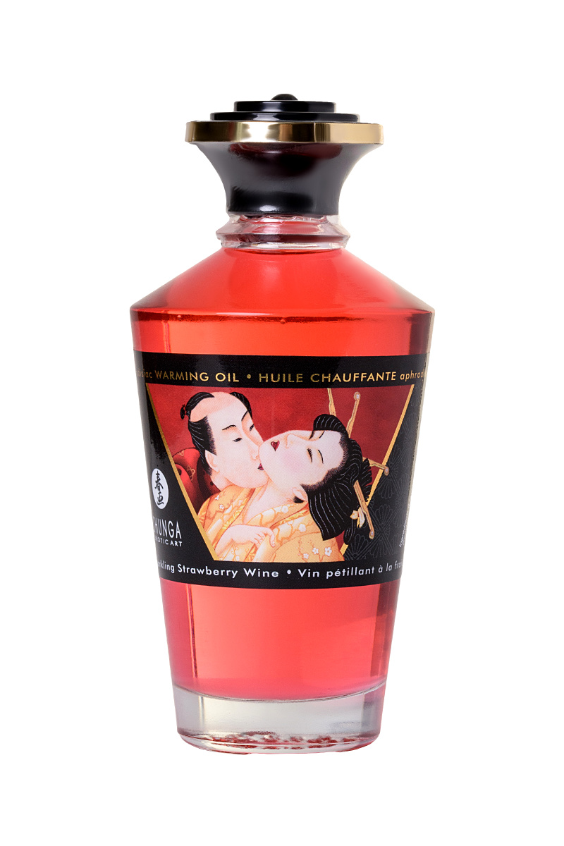 Масло для массажа Shunga Sparkling Strawberry Wine, разогревающее, клубника и шампанское, 100 мл в магазине ESEXTOYS