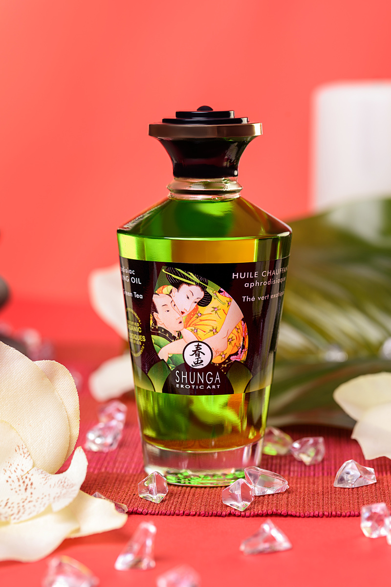 Масло для массажа Shunga Organic Exotic Green Tea, разогревающее, зелёный чай, 100 мл в магазине ESEXTOYS