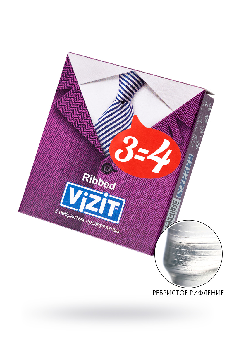 Презервативы Vizit, ребристые, латекс, 18 см, 5,2 см, 3 шт. в магазине ESEXTOYS