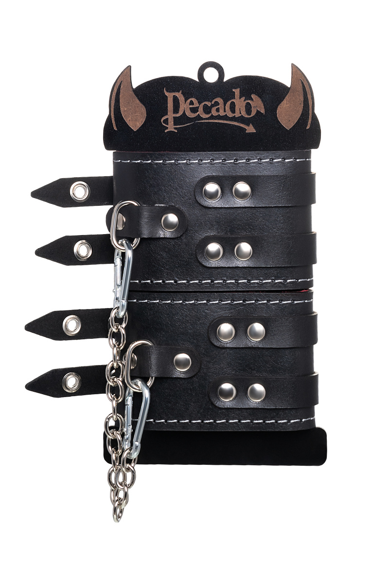 Оковы Pecado BDSM, с двумя ремнями и красной подкладкой, натуральная кожа, черные в магазине ESEXTOYS
