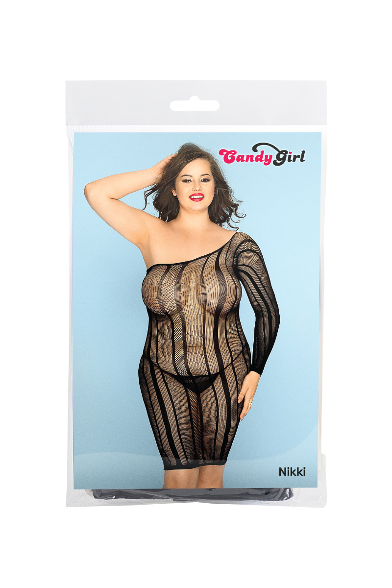 Платье-сетка и стринги Candy Girl Nikki черные, 2XL в магазине ESEXTOYS