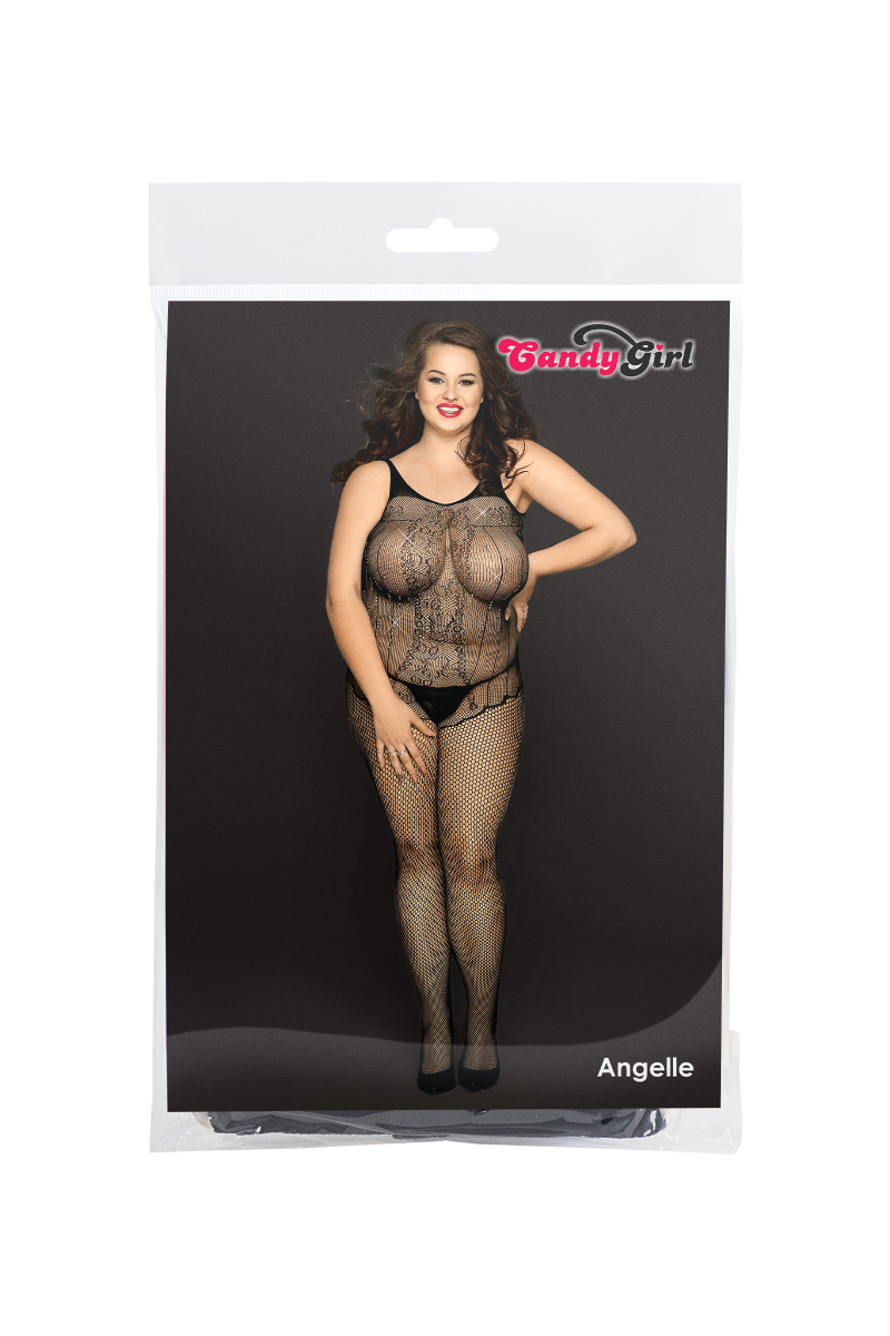 Костюм-сетка со стразами и стринги Candy Girl Angelle черные, 2XL в магазине ESEXTOYS