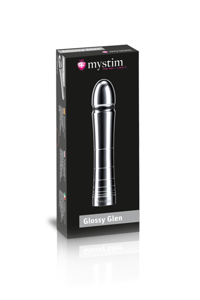 Фаллоимитатор Mystim Glossy Glen, электростимуляция, хирургическая сталь, серебряный, 14 см в магазине ESEXTOYS