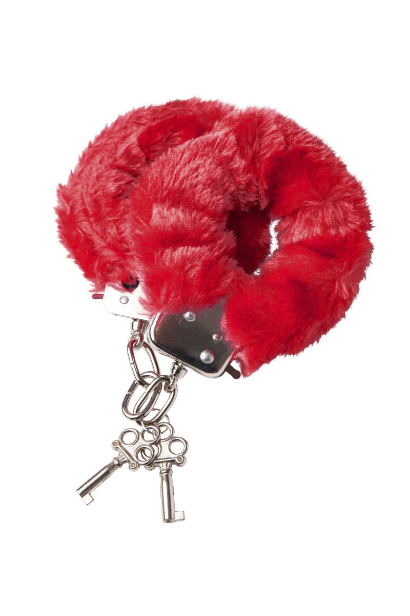 Наручники TOYFA Theatre, меховые,  красные, 28 см. в магазине ESEXTOYS