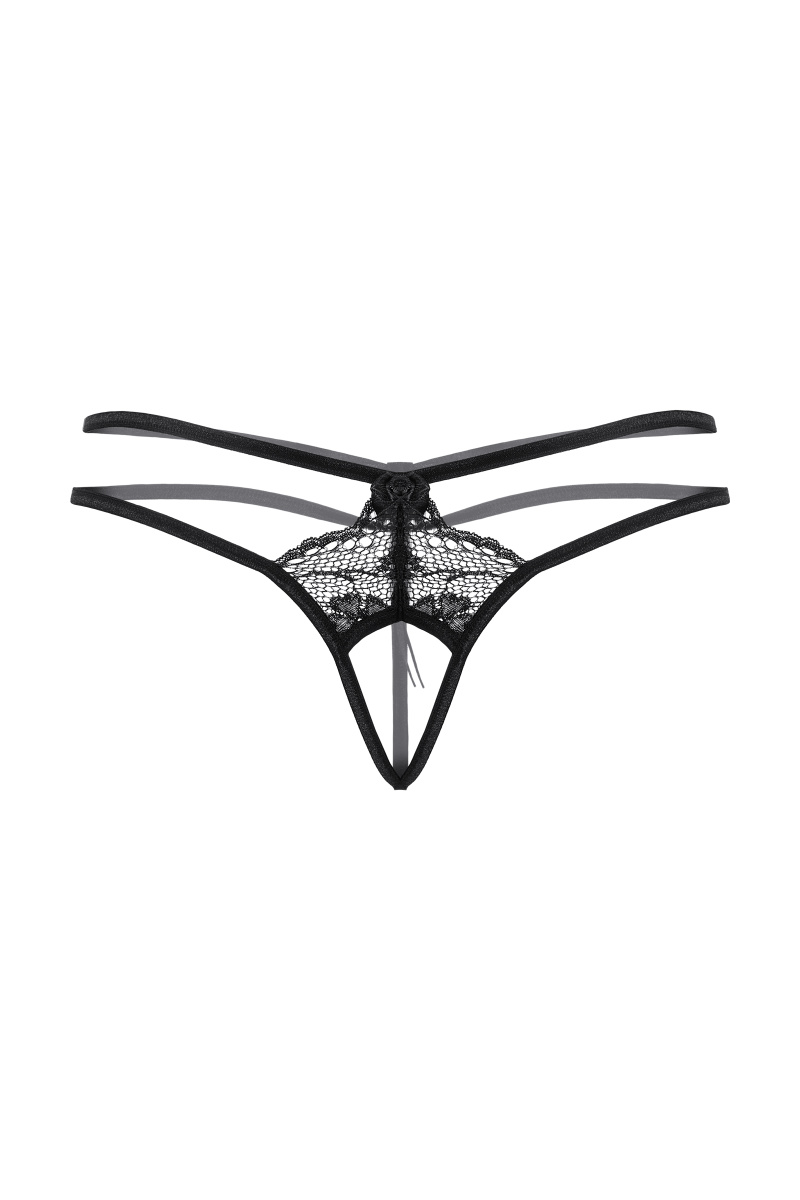 Стринги открытые с двойной резинкой SoftLine Collection, черный, S/L в магазине ESEXTOYS