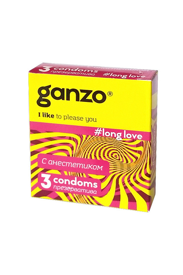 Презервативы Ganzo, long love, латекс, анестезирующий, 18 см, 5,2 см, 3 шт. в магазине ESEXTOYS