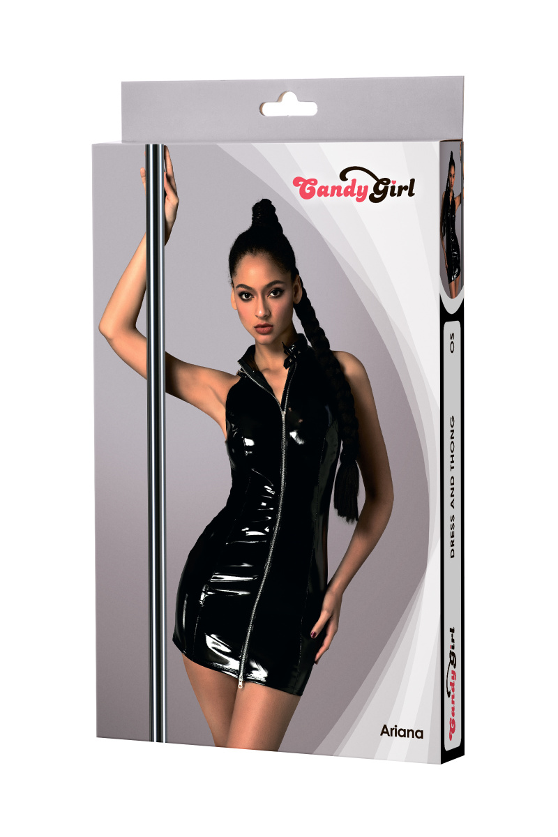 Платье лаковое на молнии и стринги Candy Girl Ariana черные, OS в магазине ESEXTOYS