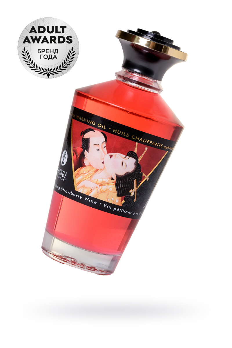 Масло для массажа Shunga Sparkling Strawberry Wine, разогревающее, клубника и шампанское, 100 мл в магазине ESEXTOYS