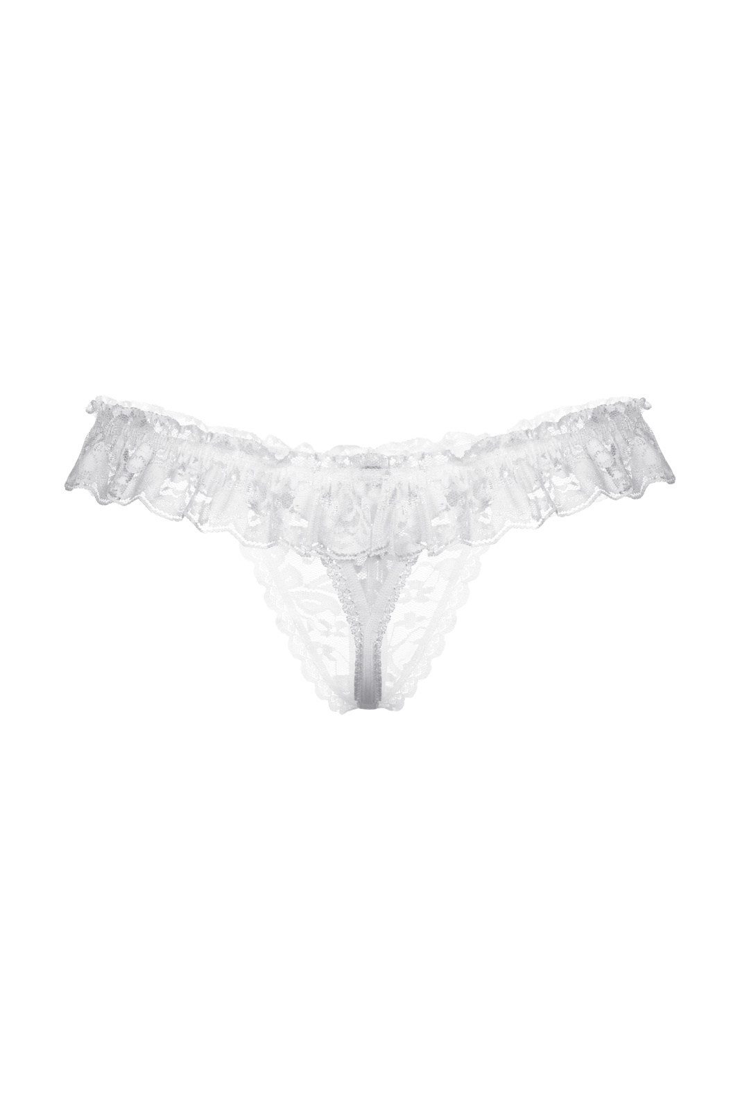Стринги с кружевной рюшей открытые SoftLine Collection, белый, S/L в магазине ESEXTOYS