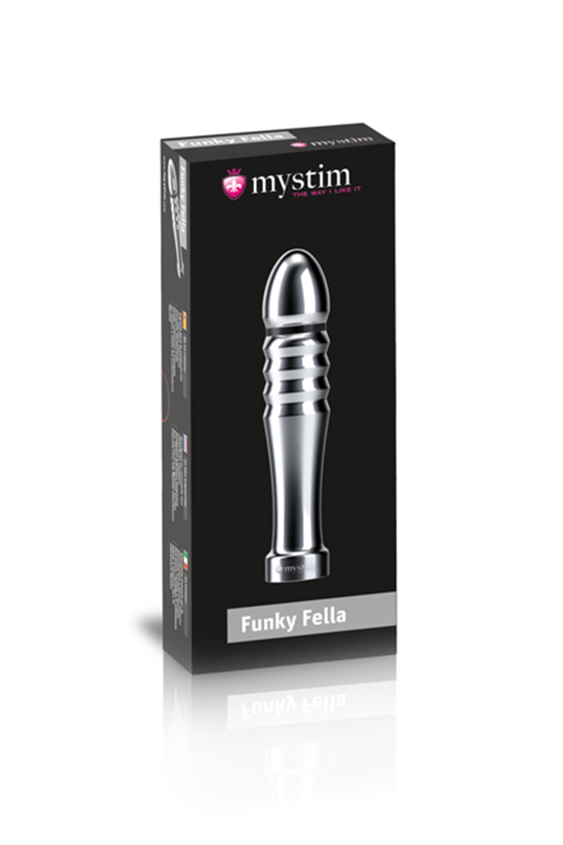 Фаллоимитатор Mystim Funky Fella, электростимуляция, хирургическая сталь, серебряный, 13 см в магазине ESEXTOYS