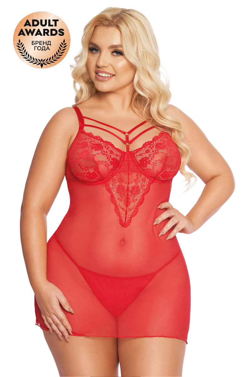 Комбинация и стринги SoftLine Collection Aldona, красный, XXXL в магазине ESEXTOYS
