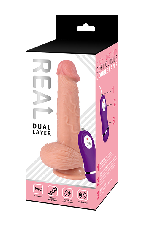 Реалистичный фаллоимитатор REAL Dual Layer с вибрацией  пультом управления, dual PVC, 14х4 см. в магазине ESEXTOYS