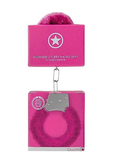 Металлические наручники с меховой обивкой Beginner's Handcuffs Furry в магазине ESEXTOYS