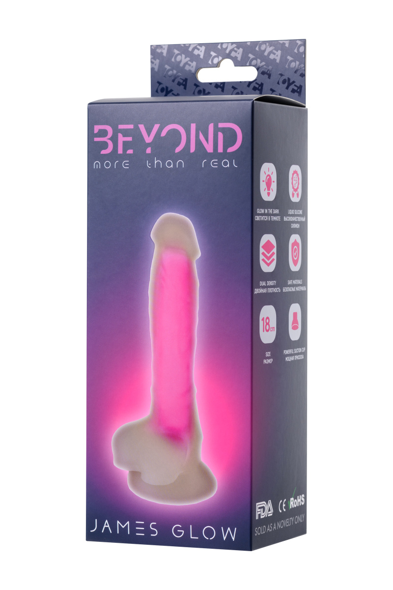 Фаллоимитатор, светящийся в темноте, Beyond by Toyfa James Glow, силикон, прозрачный, 18 см в магазине ESEXTOYS