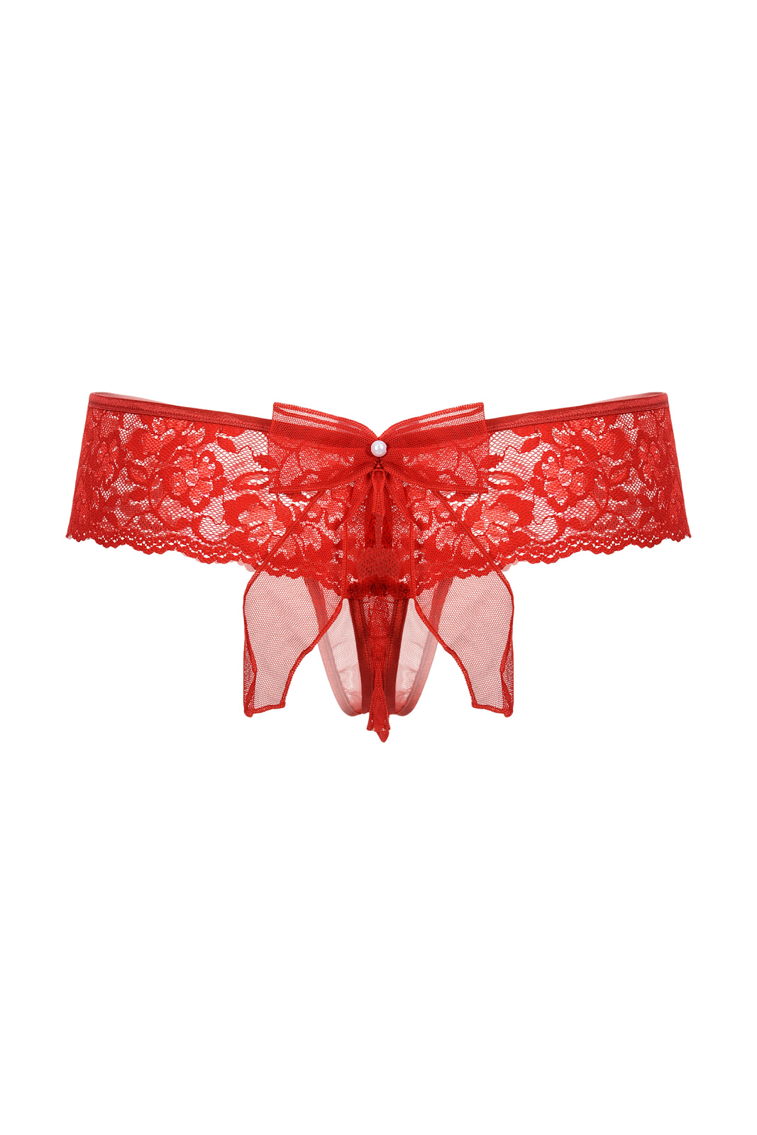 Шортики с бантиком открытые кружевные SoftLine Collection, красный, M/L в магазине ESEXTOYS