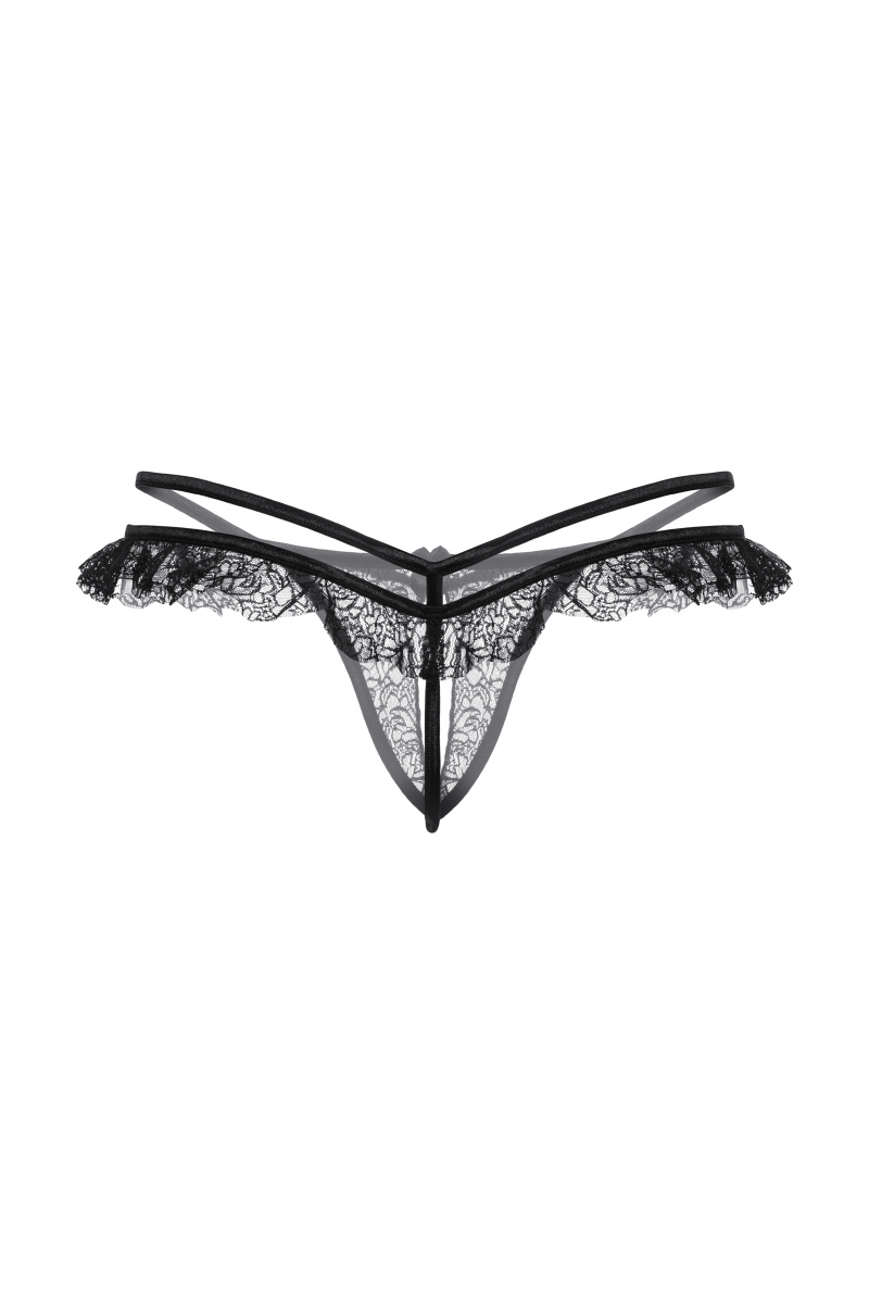 Стринги открытые с оборками SoftLine Collection, черный, M/L в магазине ESEXTOYS