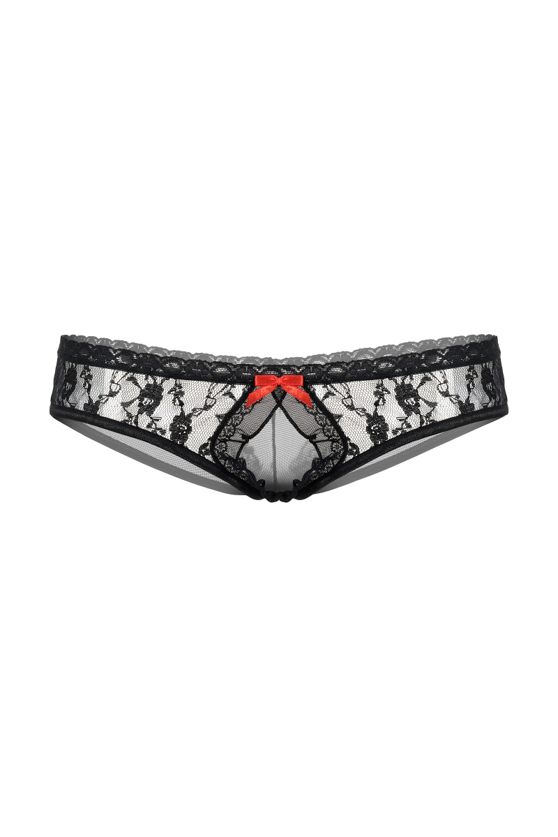 Трусики кружевные открытые SoftLine Collection, черный, S/M в магазине ESEXTOYS