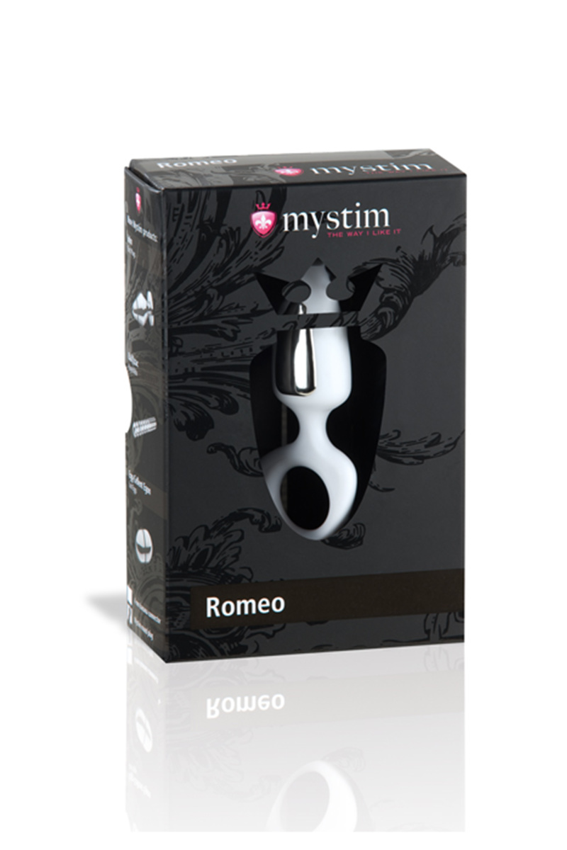 Анальная пробка Mystim Romeo, электростимуляция, пластик, белый, 8,5 см, Ø 3,5 см в магазине ESEXTOYS