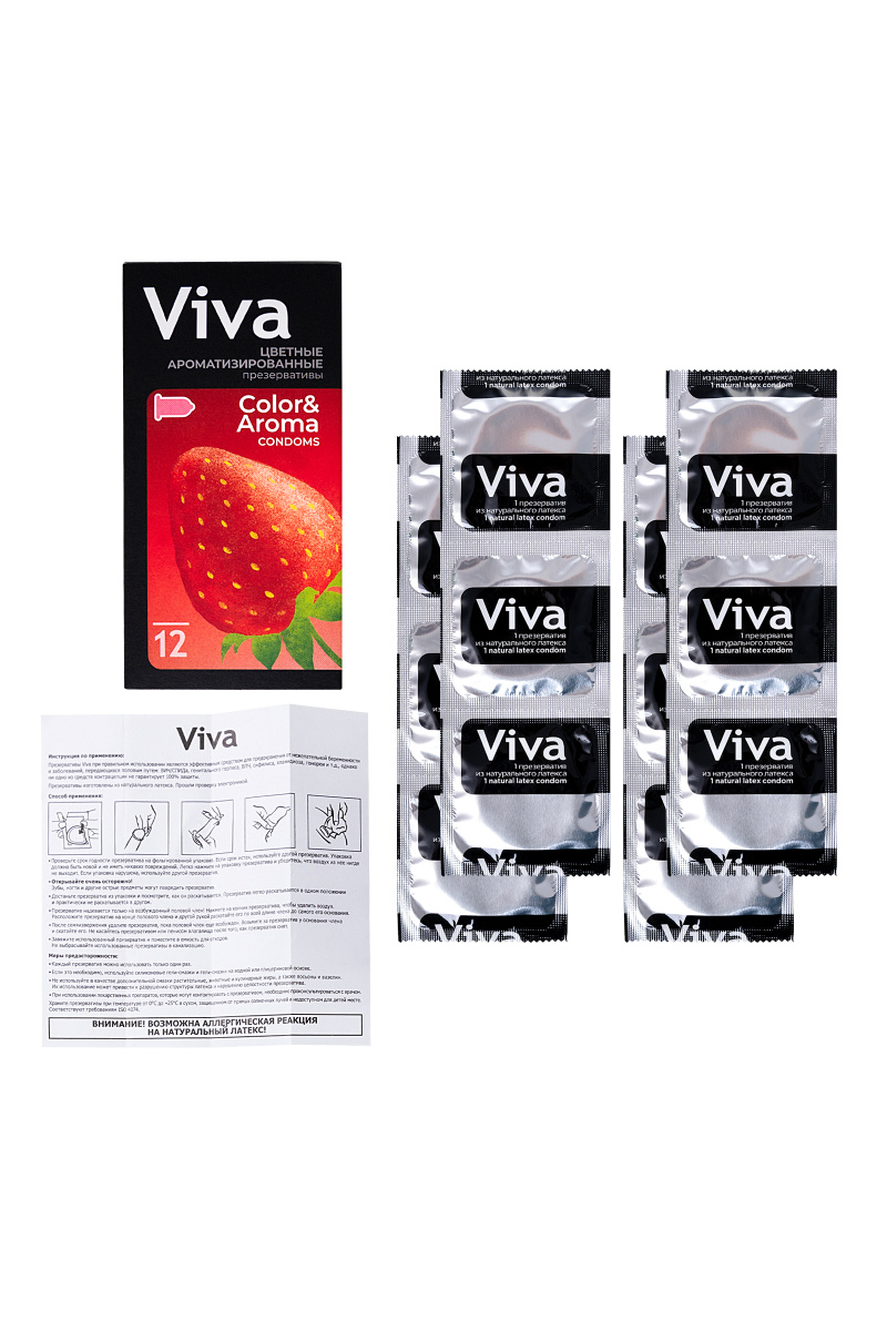 Презервативы Viva, цветные, аромат, латекс, 18,5 см, 5,3 см, 12 шт. в магазине ESEXTOYS