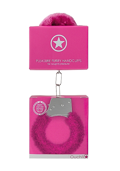 Металлические наручники с меховой обивкой Pleasure Handcuffs Furry в магазине ESEXTOYS