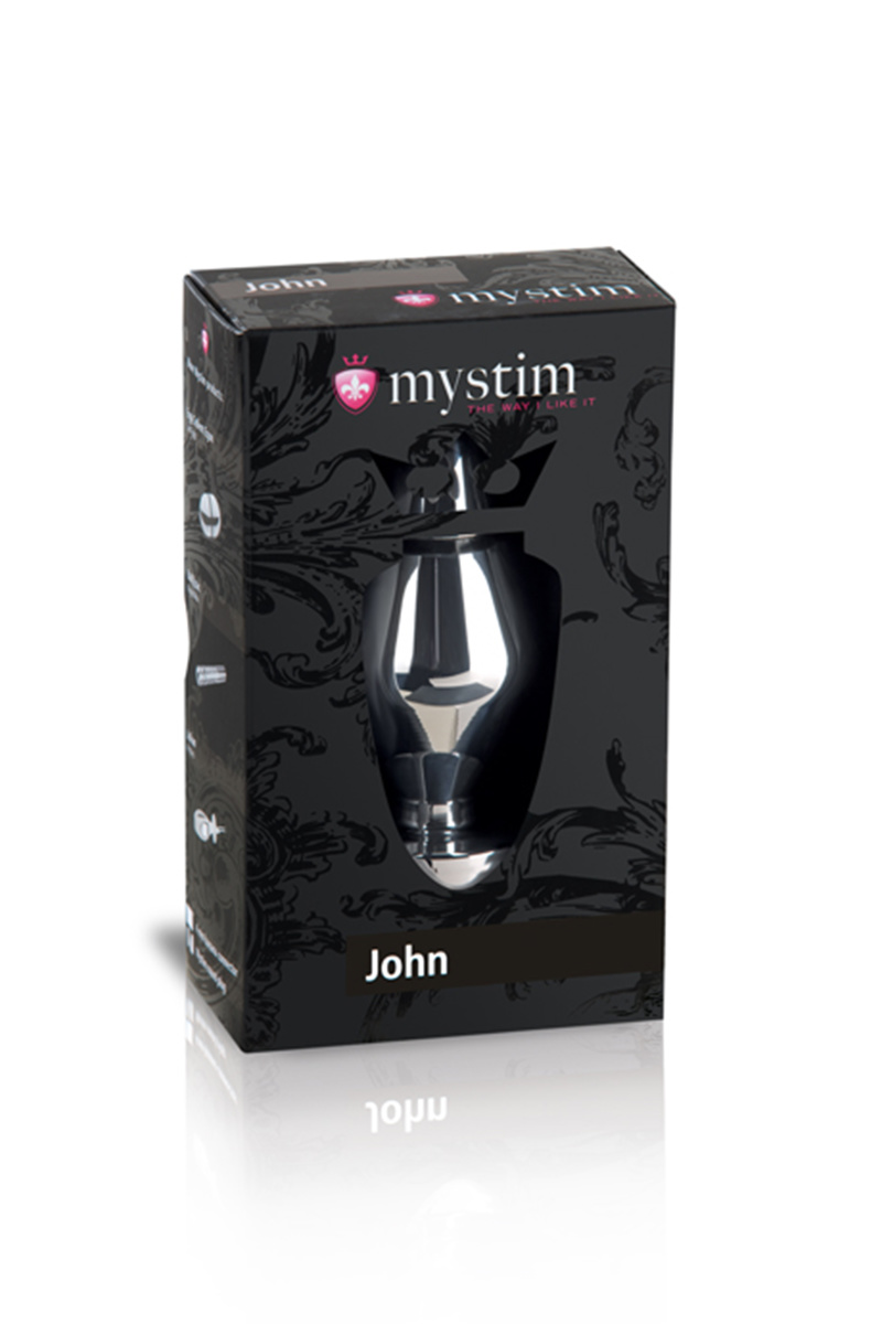 Анальная пробка Mystim John L, электростимуляция, хирургическая сталь, серебряная, 10,5 см, Ø 5 см в магазине ESEXTOYS