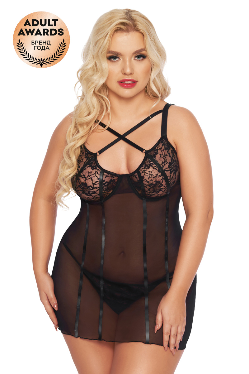 Ночная сорочка и стринги SoftLine Collection Cornelia, черный, XL в магазине ESEXTOYS