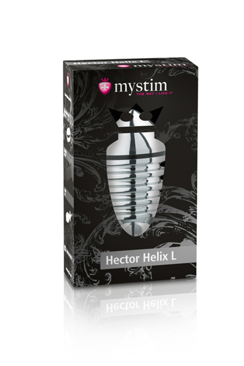 Анальная пробка Mystim Hector Helix L, электростимуляция, хирургическая сталь, серебряная, 11,5 см, в магазине ESEXTOYS