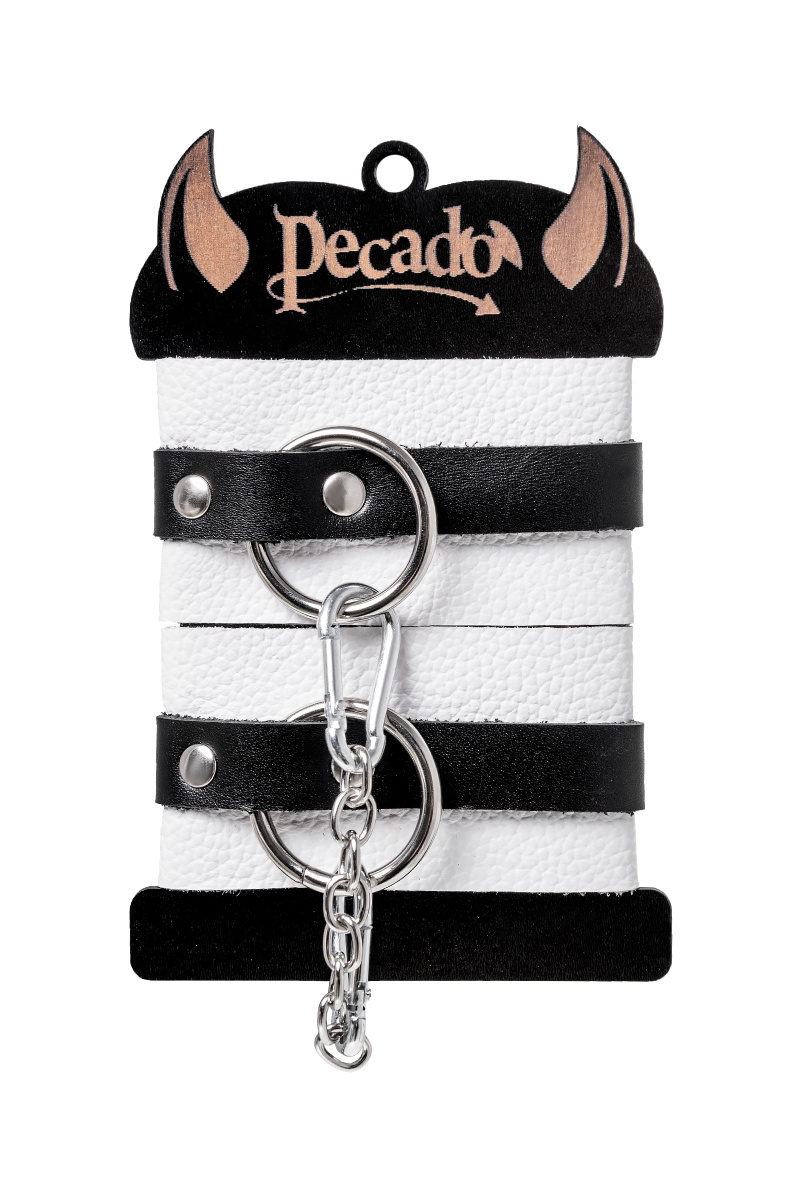 Оковы Pecado BDSM, мягкие, с одним ремешком, с люверсами, натуральная кожа, бело-чёрные в магазине ESEXTOYS