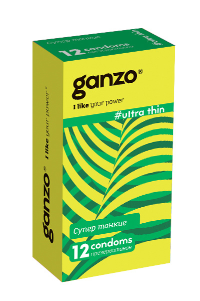 Презервативы Ganzo, ultra thin, супер тонкие, латекс,18 см, 5,2 см, 12 шт. в магазине ESEXTOYS