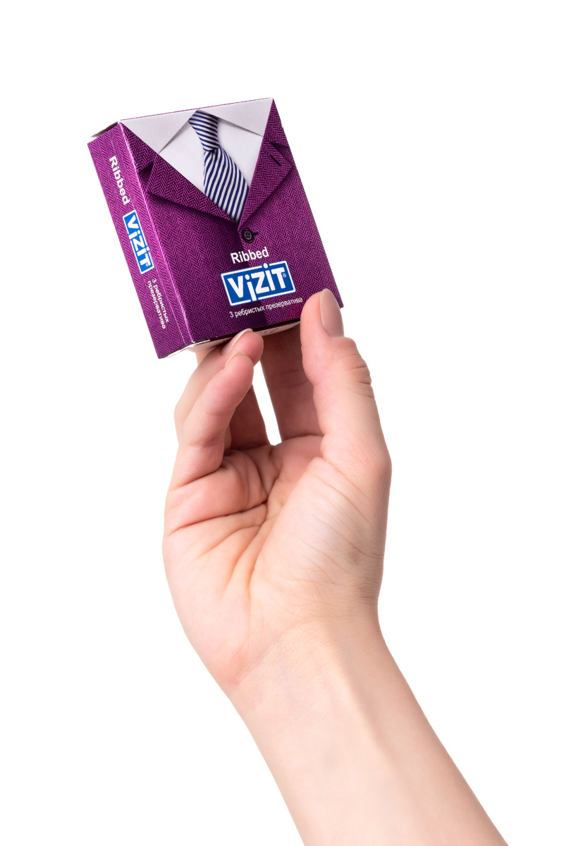 Презервативы Vizit, ребристые, латекс, 18 см, 5,2 см, 3 шт. в магазине ESEXTOYS