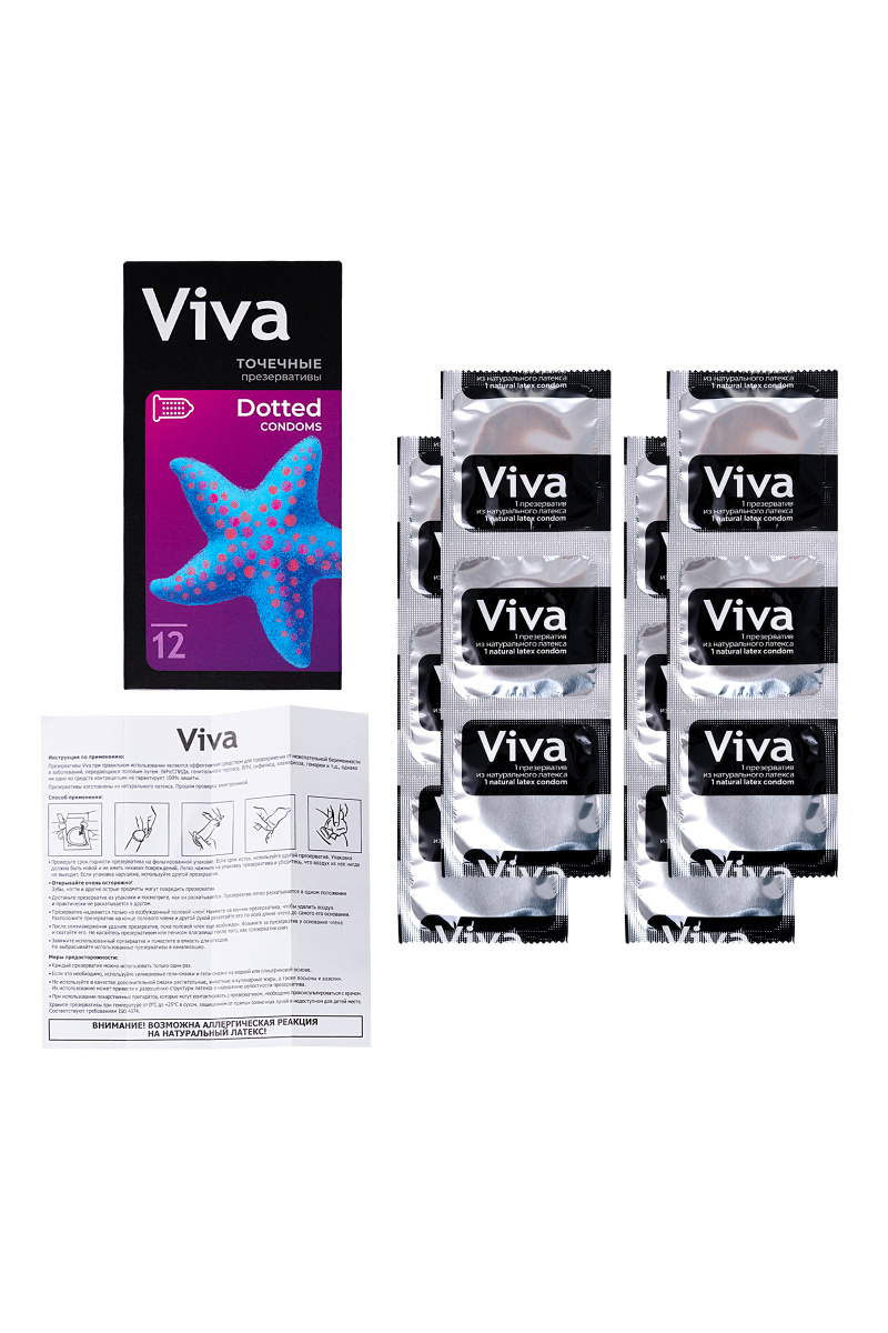 Презервативы Viva, точечные, латекс, 18,5 см, 5,3 см, 12 шт. в магазине ESEXTOYS
