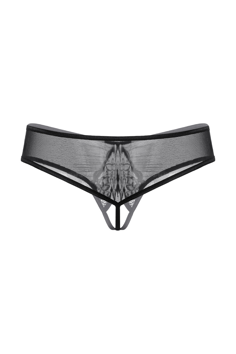 Трусики с кружевной вставкой открытые SoftLine Collection, черный, S/M в магазине ESEXTOYS
