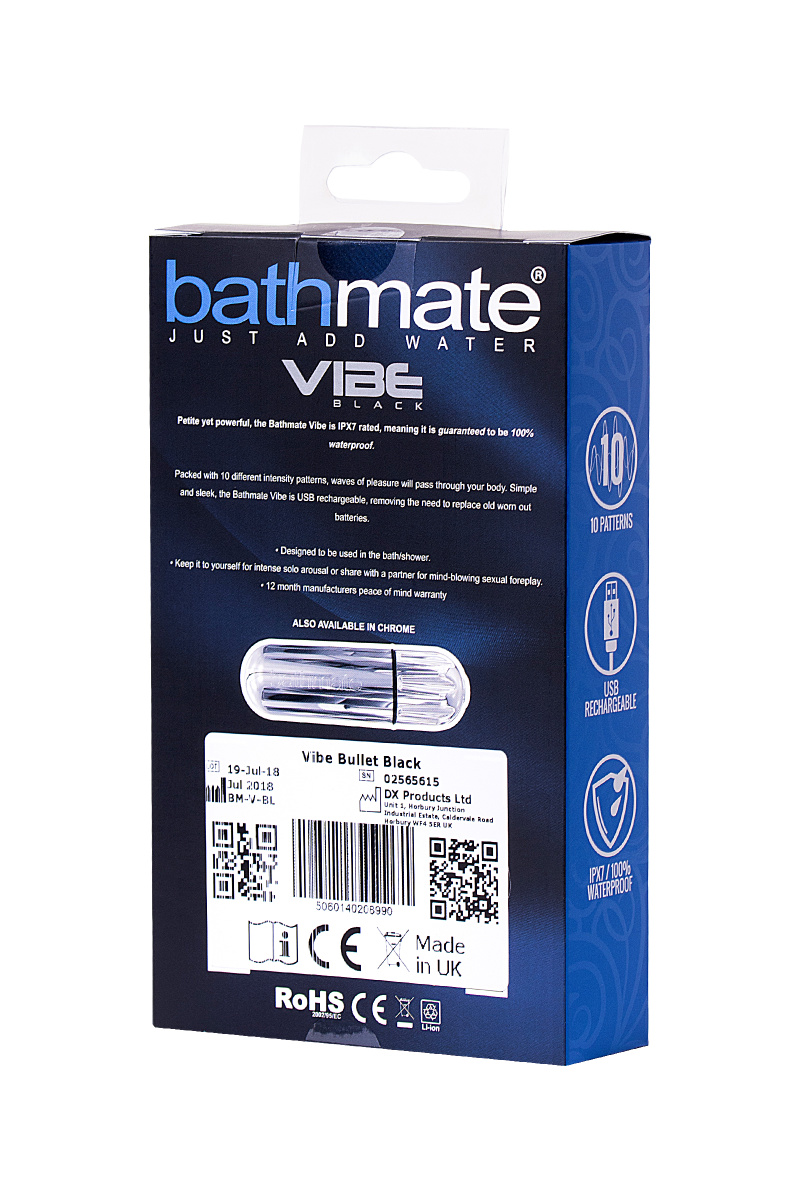 Вибропуля Bathmate Vibe Bullet Black, перезаряжаемая, водонепронецаемая, пластик, черная в магазине ESEXTOYS