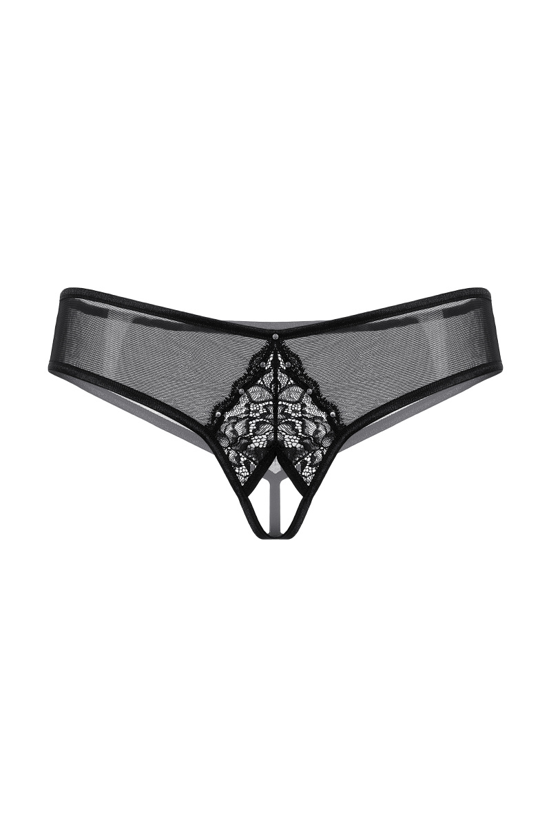Трусики с кружевной вставкой открытые SoftLine Collection, черный, S/M в магазине ESEXTOYS