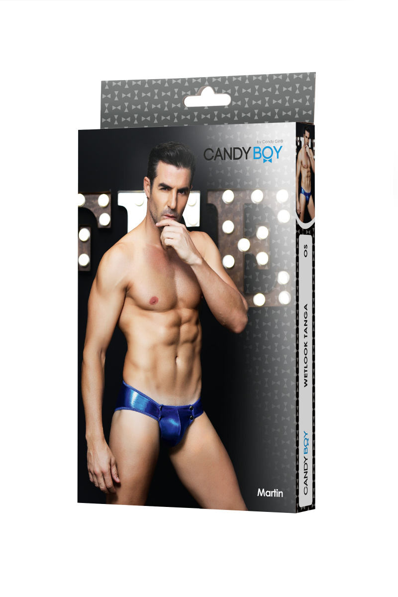 Танга wetlook Candy Boy Martin на кнопках, синие, OS в магазине ESEXTOYS