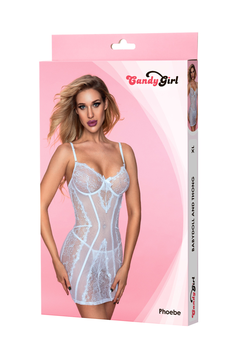 Комбинация и стринги Candy Girl Phoebe белые, XL в магазине ESEXTOYS