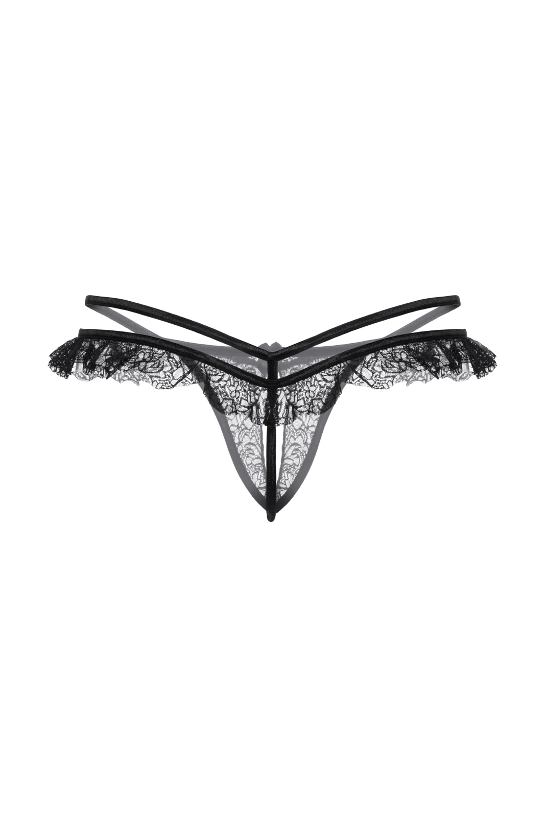 Стринги открытые с оборками SoftLine Collection, черный, S/M в магазине ESEXTOYS