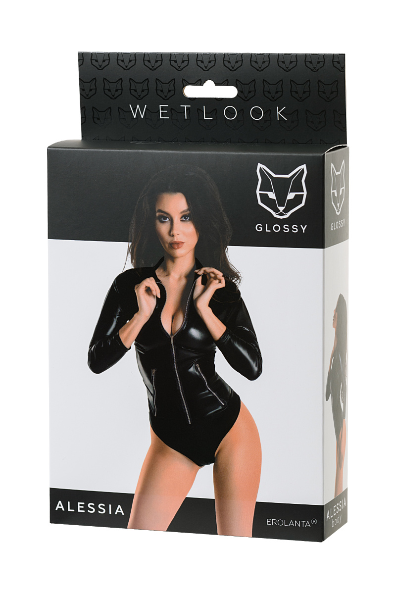 Боди Glossy Alessia из материала Wetlook на молнии, черное, S в магазине ESEXTOYS