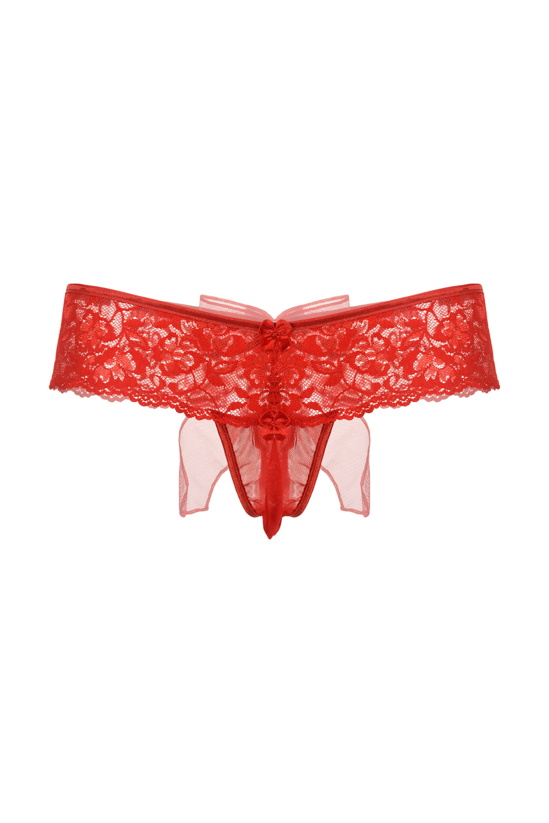 Шортики с бантиком открытые кружевные SoftLine Collection, красный, M/L в магазине ESEXTOYS