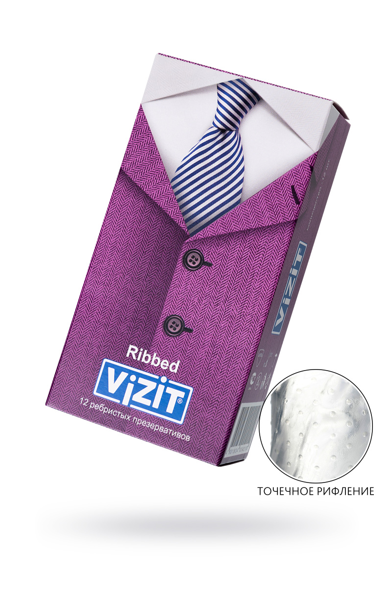 Презервативы Vizit, ребристые, латекс, 18 см, 5,2 см, 12 шт. в магазине ESEXTOYS