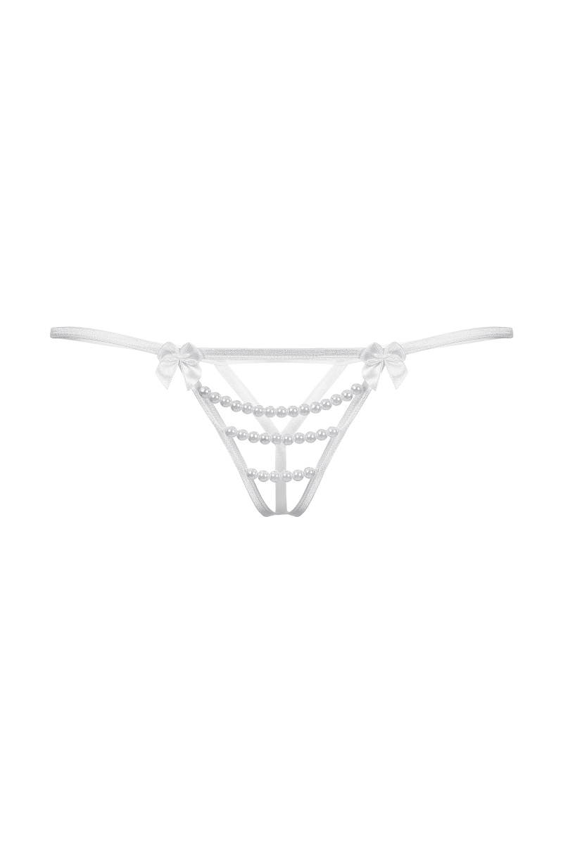 Стринги открытые с бусинами SoftLine Collection, белый, S/L в магазине ESEXTOYS